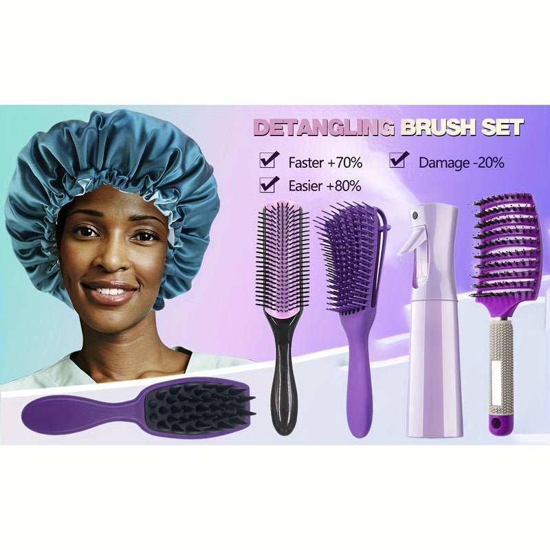 Purple Detangling Brush Set For Curly Hair