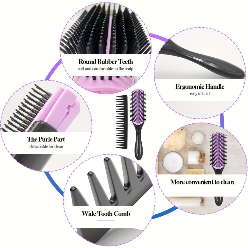 Purple Detangling Brush Set For Curly Hair