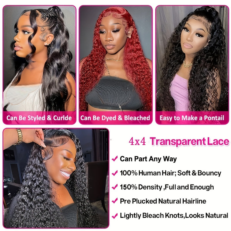 Deep Wave Lace Front Wigs Human Hair 4X4