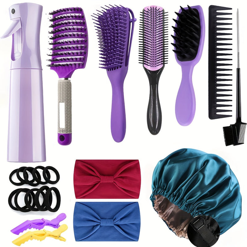 Purple Detangling Brush Set For Curly Hair